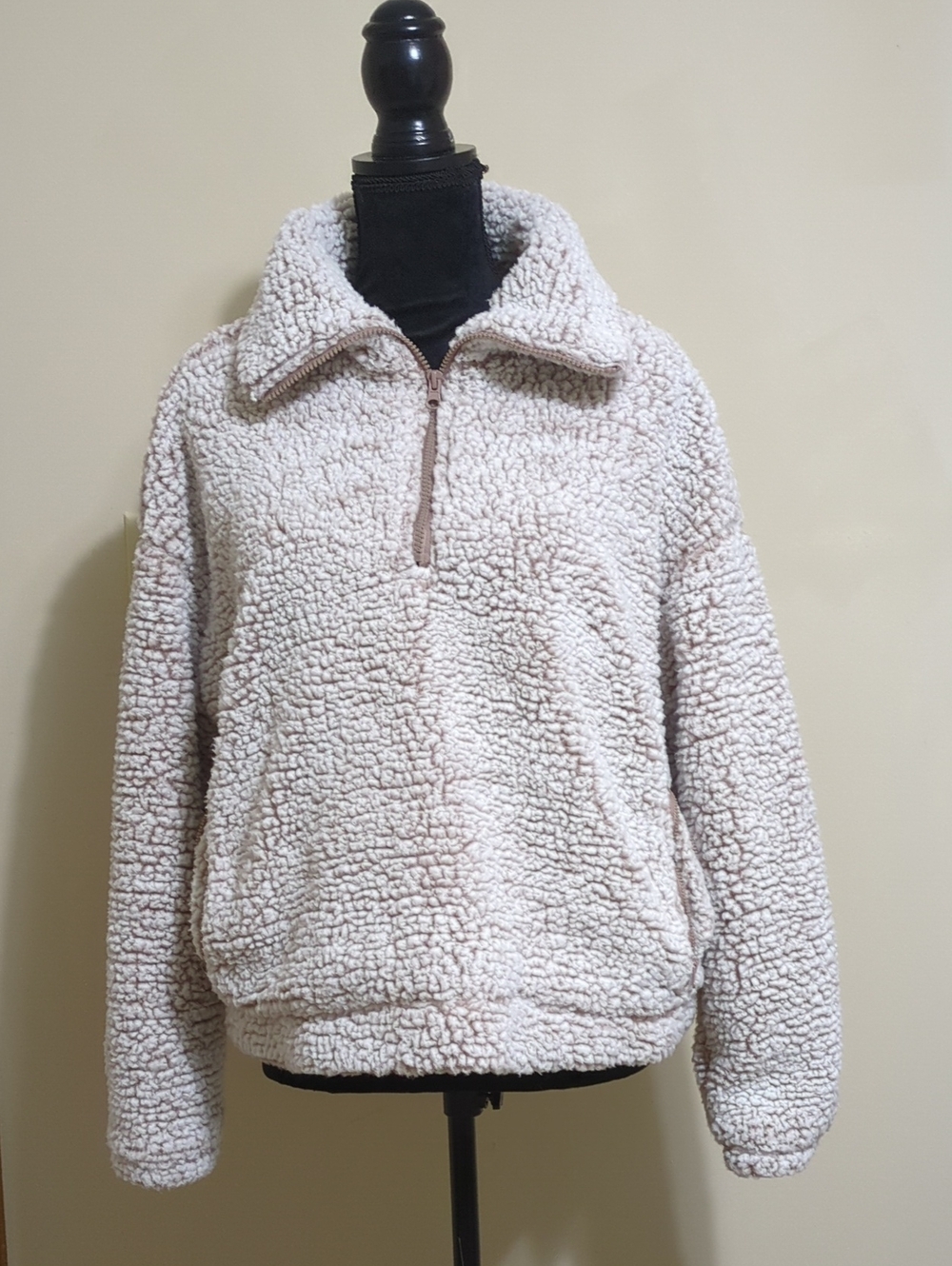 Thread & Supply Cream Sherpa Half-Zip Turtleneck Pullover